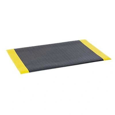 Image of BiGDUG Anti Fatigue Safety Mat Black With Yellow Edges Workshop Garage Flooring 0.6 x 0.9m Checker Surface
