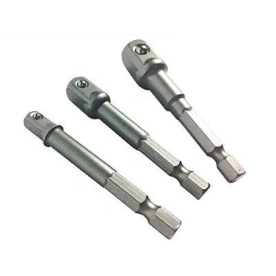 Image of 3pc Power Tool Drill Socket Adaptor Set, 1/4&quot; 3/8&quot; 1/2&quot;, Hex Shank Chrome Vanadium, Set of 3 Pieces