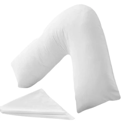 Image of AK InHome V Pillow with Microfibre White Case Triangle Microfiber Cover for Neck Back &amp; Shoulder Support Shaped Nursing Maternity Pregnancy Body Pillows (Size 73x34 cm)