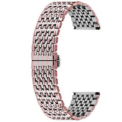 Image of Kai Tian Stainless Steel Watch Band Straps 20mm Tapered Replacement Strap for Mens Womens Deployment Clasp Silver Rose Gold