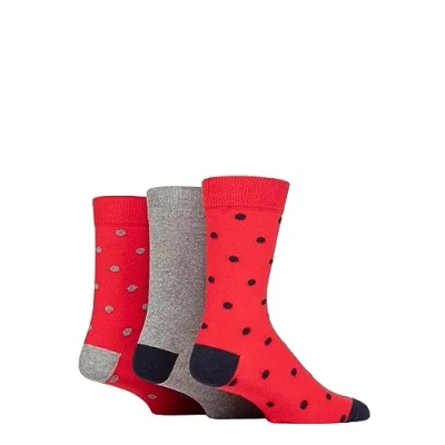 Image of Mens 3 Pair SOCKSHOP TORE 100% Recycled Cotton Polka Dot Patterned Socks Spots Red 7 11