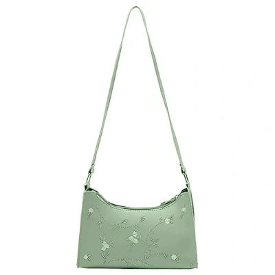 Image of ARVALOLET Women&#039;s Shoulder Bag Lace Floral Handbag Stitching Hobo PU Leather Small Shopping Female Clutch, Green, Fashion Casual