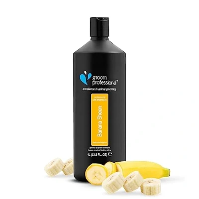 Image of GROOM PROFESSIONAL Banana Sheen Dog Shampoo for Dry Itchy Skin Deep Cleansing Dogs Adds Shine and Softness Great Dull &amp; Coats Fun Scent, 1 Litre