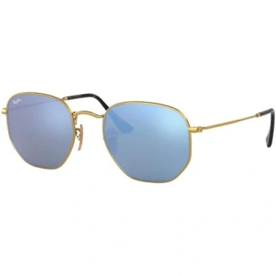 Image of Ray Ban Womens Sunglasses Hexagonal 3548N 001/9O Gold Light Blue Gradient Mirror Metal One Size