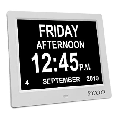 Image of YCOO [Newest Version] Dementia Clock,8 Inches Calendar Date Clock,Memory Loss Day Clock Extra Large Non Abbreviated &amp; Month Digital