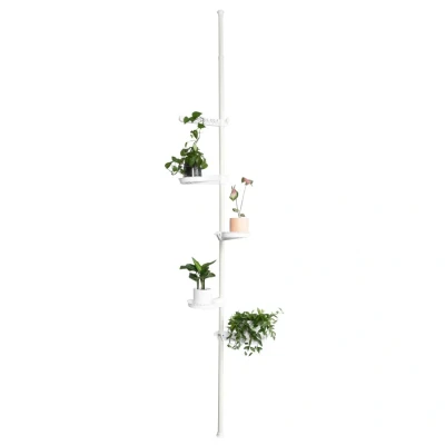 Image of SoBuy KLS09 W, 5 Tier Indoor Plant Stand Pole, Adjustable Flower Pots Holder Display Rack, Tension Rod Corner Storage Shelf, White
