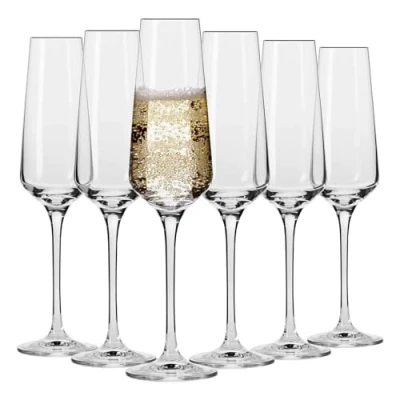 Image of Krosno Crystal Champagne Prosecco Flutes Set of 6 180 ML Avant Garde Collection Wedding Gift Wine Glasses Box Cocktail Perfect for Home, Restaurants &amp; Kitchen Dishwasher Safe