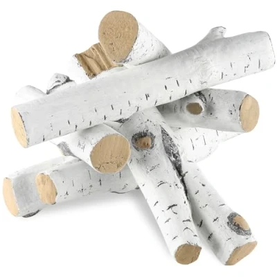 Image of VEVOR 6 Pcs Large Withe Birch Logs, Gas Fireplace Ceramic Logs for Fire place, Heat Resistant Wood Log Realistic Stackable Branches Fireplace, Firebowl Indoor or Outdoor
