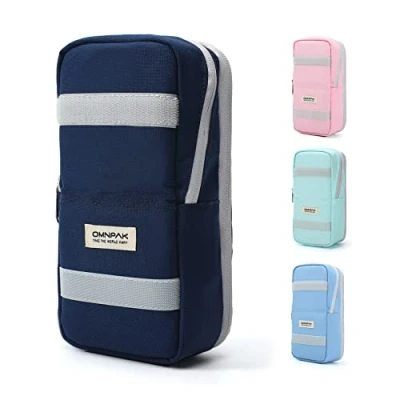 Image of Omnpak Pencil Case Double Opening Large Capacity Standable Sturdy Student Boys Girls School Spill Proof Scratch Resistant