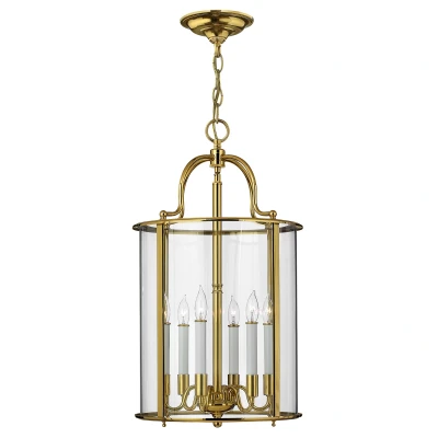 Image of Gentry 6 Light Large Ceiling Lantern Pendant Polished Brass, E14