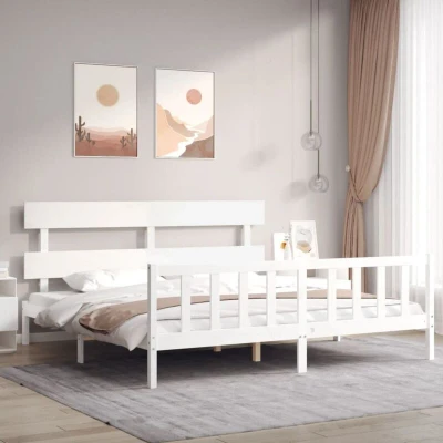 Image of vidaXL Bed Frame without Mattress White Super King Size Solid Wood Pine