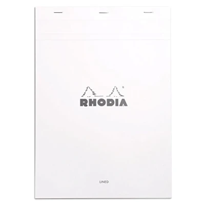Image of RHODIA 18601C Stapled Notepad N18 White A4 Lined 80 Detachable Sheets Clairefontaine Paper g/m Soft, Resistant and Waterproof Coated Card Cover Basics