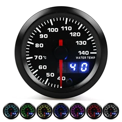 Image of Water Temperature Gauge Car Coolant 2in 40 140℃ Pointer 7 Colors LED Display Universal for 12V Cars