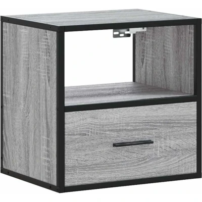 Image of vidaXL wall mounted bedside cabinet engineered wood metal grey sonoma 40x31x39.5 cm 2 drawer storage nightstand for modern bedroom