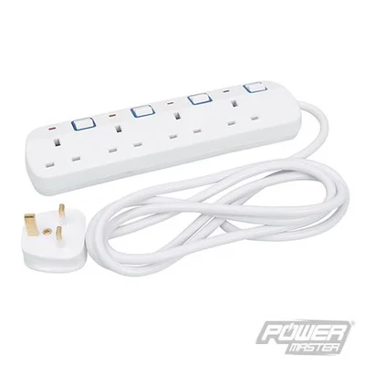 Image of Powermaster Switched Extension Lead with Neon Indicator 230V 4 Gang 2m