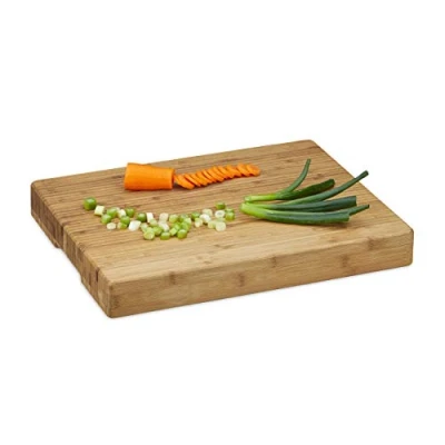 Image of Relaxdays Striped Chopping Board, Bamboo Cutting Size: ca 5.5 x 45 35 cm, Recessed Grip, Oiled, Natural