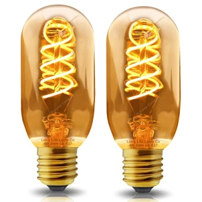 Image of Long Life Lamp Company 2 x Retro Vintage LED Light Bulb 4w Edison Style Spiral Filament Smoked Gold Glass T45 Teardrop E27