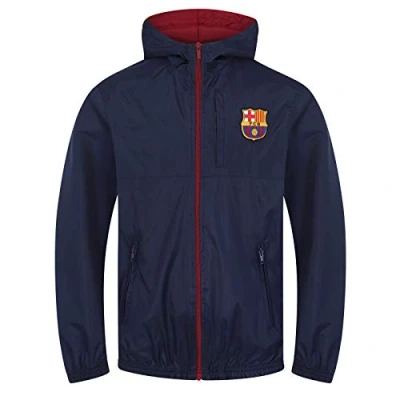 Image of FC Barcelona Official Football Gift Boys Shower Jacket Windbreaker 8 9 Years MB Navy Blue