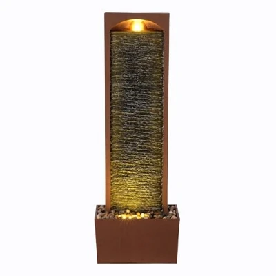 Image of Teamson Home 98 cm Faux Slate Contemporary Outdoor LED Waterfall Fountain with Pebble Base, Red Rock