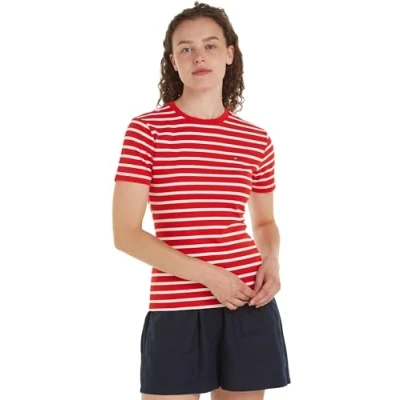 Image of Tommy Hilfiger Women New Slim Cody C Nk Ss S/S Knit Tops, Red, L