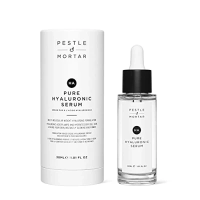 Image of Pestle &amp; Mortar 2% Pure Hyaluronic Acid Serum for face with Vitamin B5, Super hydrating, Anti ageing, instantly plumps up the skin, Reduces fine lines and wrinkles, Vegan Cruelty Free 30ml