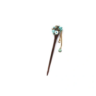 Image of Frcolor Wooden Hair Pin Chinese Sticks with Tassel Retro for Women Styling Blue