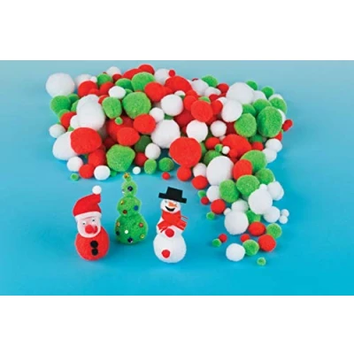 Image of Baker Ross EX6682 Christmas Pom Poms Value Pack — Ideal for Kids&#039; Arts and Crafts, Gifts, Keepsakes More (Pack of 210)
