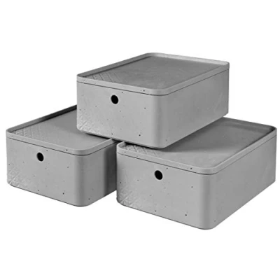 Image of CURVER Pack of 3 Beton Boxes, Grey, M,