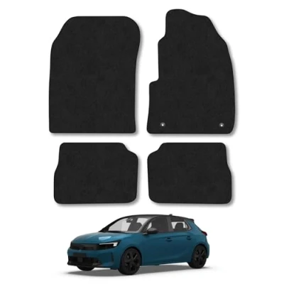 Image of Car Mats Compatible with Vauxhall Corsa E (2020 ) Tailored Fit Black Carpet Floor Set Accessory Custom 4 Pieces Anti Slip Backing &amp; Binding Trim Edge