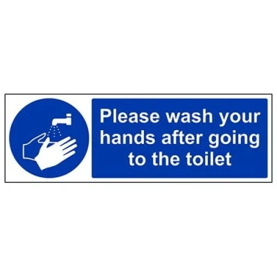 Image of V Safety Please Wash Your Hands After Going To The Toilet Sign 450mm x 150mm 1mm Rigid Plastic