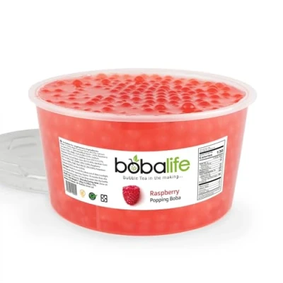 Image of Bobalife Raspberry Flavoured Popping Boba 40 Servings (1.6kg), Fruit Juice Filled Pearls for Bubble Tea, Iced Drinks, Desserts, Cocktails &amp; Slush Low Fat, Gluten Free Vegan