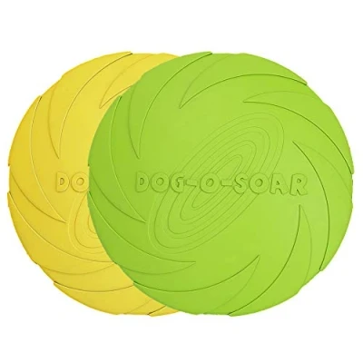 Image of Vivifying Dog Frisbee, 2 Pack 7 Inch Natural Rubber Floating Frisby Flying Saucer for Both Land and Water (Green + Yellow)