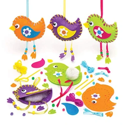 Image of Baker Ross AW305 Spring Themed Bird Sewing Kits (Pack of 3) for Kids to Make and Decorate, Assorted