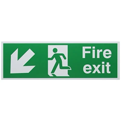 Image of Safety Sign Fire Exit Running Man Arrow Down/Left 150x450mm PVC