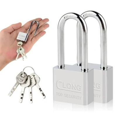 Image of 2 Pack Heavy Duty Steel Long Shackle Padlocks, Outdoor Waterproof Safe Padlock with 4 Keys for Shed, Warehouse, Fence, Office, Garage, Garden, Gym Locker (60mm)