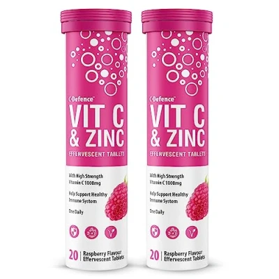 Image of Vitamin C 1000mg &amp; Zinc 15mg Raspberry Flavour Effervescent Tablets High Strength for a Healthy Immune System (2 Tubes)