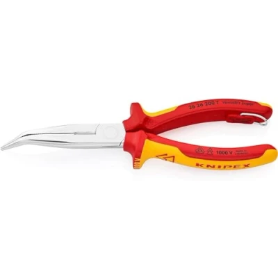 Image of Knipex Snipe Nose Side Cutting Pliers (Stork Beak Pliers) chrome plated,insulated, VDE tested with integrated tether attachment point for a tool 200mm (self service card/blister) 26 200 T BK