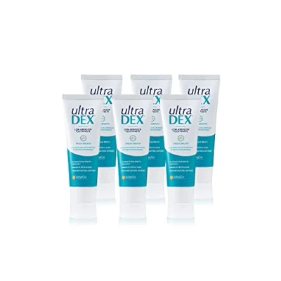 Image of UltraDEX Low Abrasion Toothpaste, Clinically Proven 12hr Bad Breath Treatment, Gentle &amp; Non Foaming, with Fluoride, Mint 6 X 75 ml, White