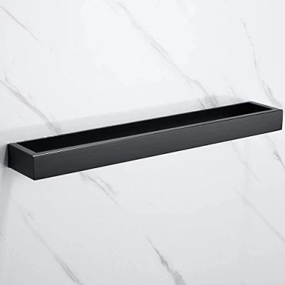 Image of Melairy 40cm/16inch 304 Stainless Steel Towel Rail Self Adhesive Black Finish Bathroom Bar Rack Holder Without Drilling