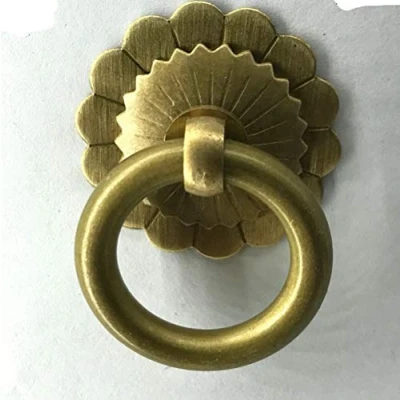 Image of NC 2 Pcs Antique Style Pure Brass pulls Ring with Screws Door Decorative Handles Cabinet Knobs Drawer