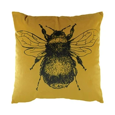 Image of Evans Lichfield Gold Bee Square Printed Velvet Feather Filled Cushion One Size
