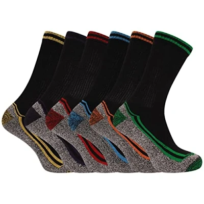 Image of Soxy Bamboo Work Socks Mens Summer Anti Sweat Breathable Heavy Duty Cotton for Steel Toe Boots 6 Pack UK Shoe Size 11