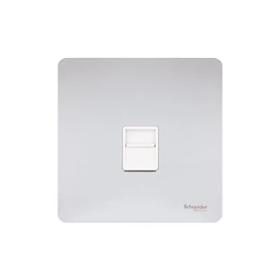 Image of Schneider Electric Ultimate Screwless Flat Plate Single Telephone Socket, Secondary, GU7462WPC, Polished Chrome with White Insert