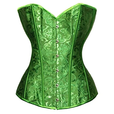 Image of Bslingerie Womens Waist Cincher Boned Corset with Brocade (UK 10 (M), Green)