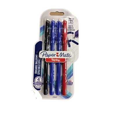 Image of PAPER MATE Replay Erasable Ballpoint Pens Pack of 4 Blue/Black/Red M 1.0 mm Blister