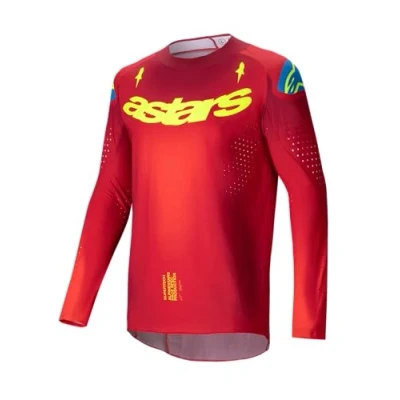 Image of Alpinestars Men&#039;s 3760225 3058 xl: Supertech Maker Jersey Fluo XL Motorcross Racing Apparel/Gear, Bright Red/Yellow Fluorescent