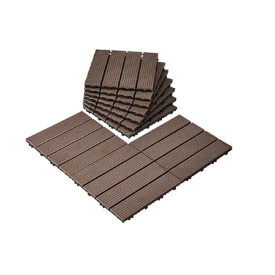 Image of VEVOR Interlocking Deck Tiles Plastic Wood, 27 Pack,12&quot;x12&quot; sq. ft Waterproof Outdoor Flooring All Weather Use, Patio Floor Decking Covering for Porch Poolside Balcony Backyard, Dark Brown