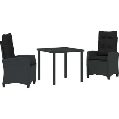 Image of vidaXL 3 Piece Garden Dining Set with Cushions Black Poly Rattan