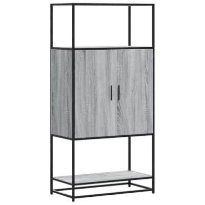 Image of vidaXL Highboard Grey Sonoma 68x35x139 cm Engineered Wood/Metal Storage Cabinet Modern Dining/Living Room Furniture
