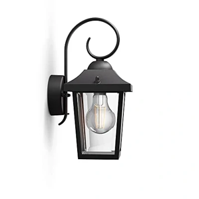 Image of Philips myGarden Buzzard Vintage Wall Lantern, for Outdoor, Home, Garden Lighting. [Black] Requires 1 x 60W E27 Bulb